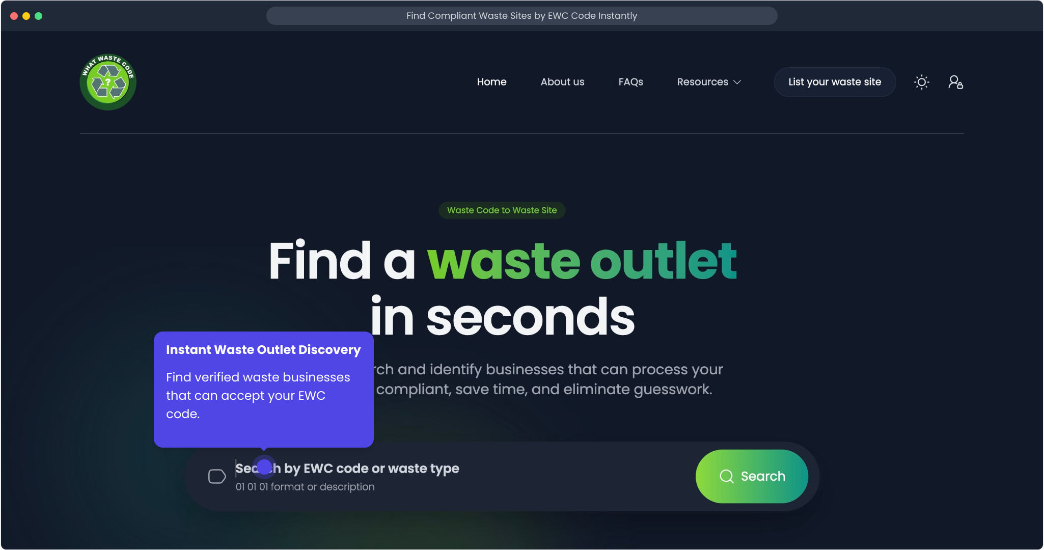 Searching for a waste type or EWC code from the What Waste Code homepage