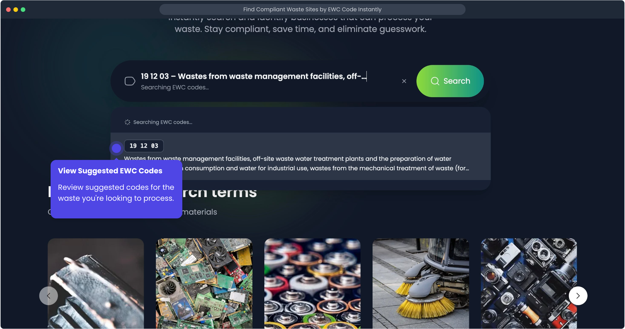 Choosing the closest EWC code suggestion to narrow waste site results
