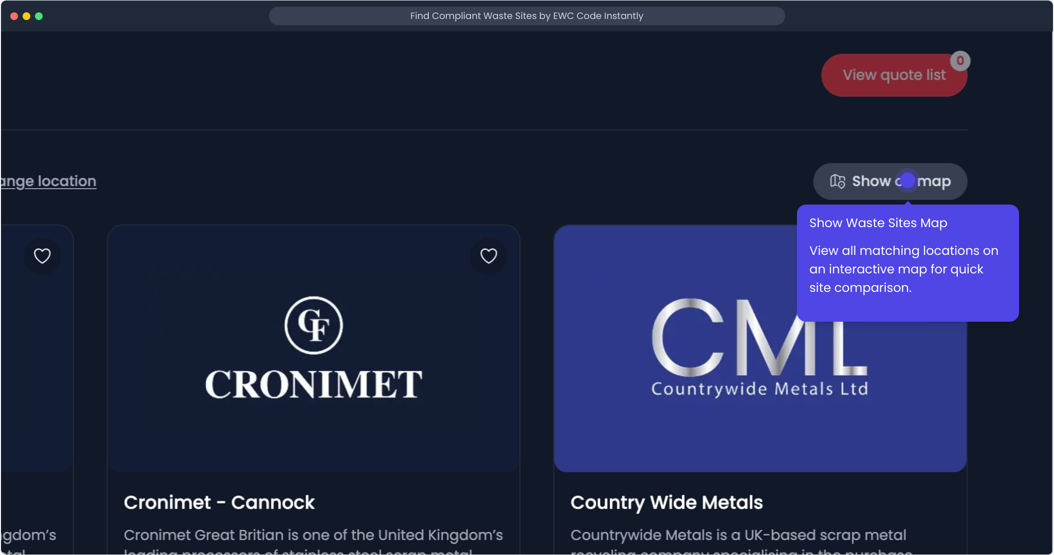 Comparing matching waste sites on a map to judge travel distance and coverage